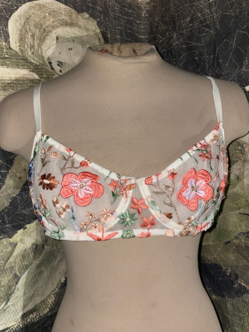 Anthropologie Floral Embroidered Underwire Bra